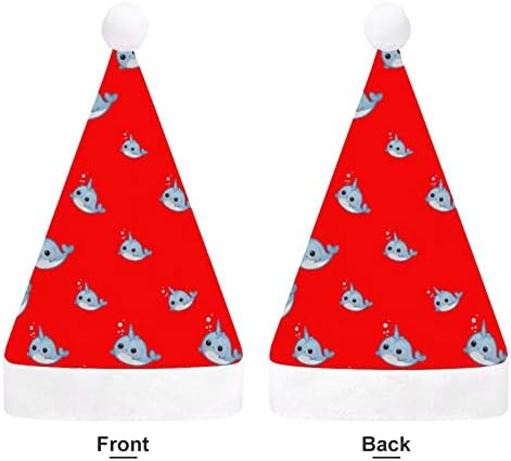 Desenho animado arco -íris Narwha engraçado chapéu de natal chapéu de Papai Noel Chaques curtos com punhos brancos para suprimentos de decoração de festa de férias de Natal