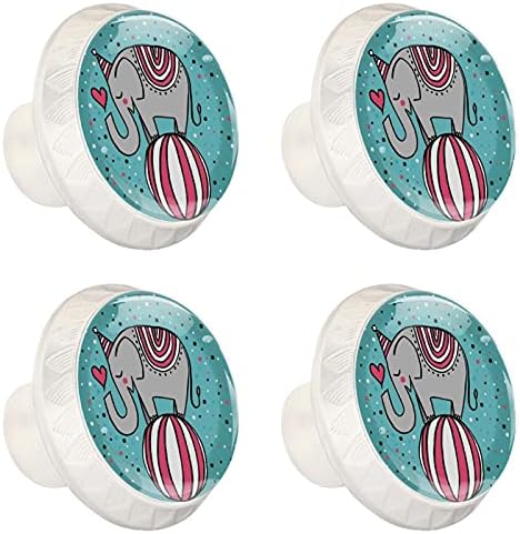 Botões de gaveta de cerveja para meninos botões de cômoda de elefante fofos botões de gabinete de vidro de cristal 4pcs imprimir botões redondos berçários botões decorativos