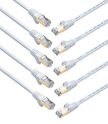 JAVEX [6 polegadas, 10-pacote] Cat6a/Cat7 RJ45 [S/STP, 10 GB, 600MHz] Cabo Ethernet de Rede de cordas planas RJ45, branco