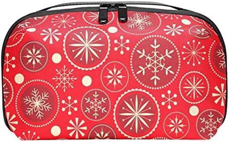 Bolsa de maquiagem de floco de neve de Natal vermelho para bolsa de organizador de viagens portáteis para bolsa de beleza para mulheres para mulheres