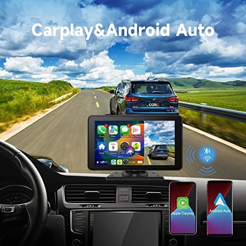 Estréreo portátil de carro com Apple sem fio CarPlay+Android Auto, Câmera de Dash Inteligência Artificial 4K ADAS+1080p Backup Camera,