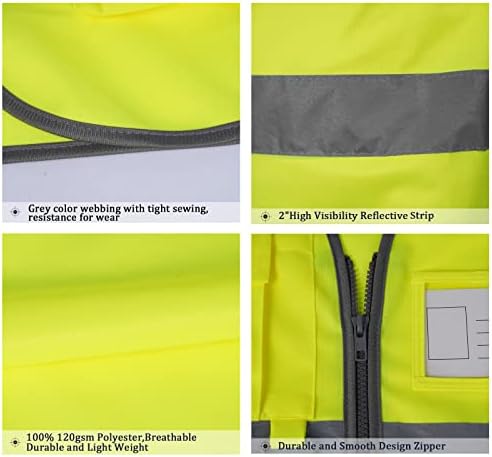 Pacote de colete de segurança de alta visibilidade de LX de 3 colete de trabalho unissex com bolso e zíper para ciclismo de armazém de trabalho