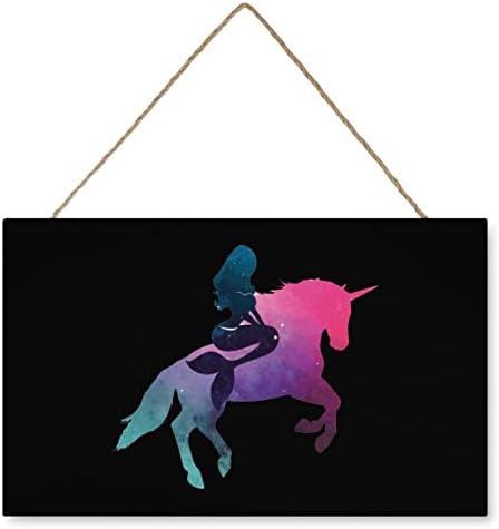 Galaxy Mermaid Riding Unicorn Funny Wooden Sign com placa de placa de placa Decorações penduradas Tag Hang Ornament