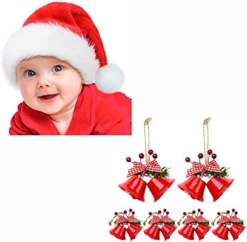 6pcs sinos de natal sinos, ornamentos de árvores de Natal sinos de metal vermelho, decorações penduradas em árvore de natal