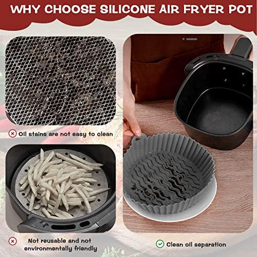 Air Fryer Silicone Pot 2 Pack - 7,5 polegadas redondas de fritadeira de ar resuível de ar silicone, fácil de limpar e não substituir