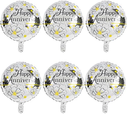 6 PCS Anniversary Mylar Balloons Round Foil Helium Balão de feliz aniversário decoração de festas de decoração de 18 polegadas