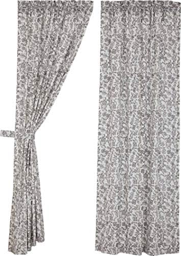 Cortinas de painel floral cinza empenhadas, conjunto de 2, 84 de comprimento, impressão botânica, tratamento de janelas de