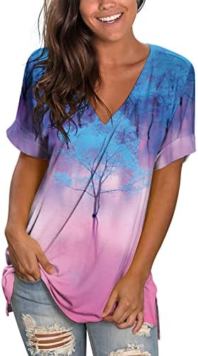 Tops de tamanho grande das mulheres, túnicas de bloco colorido de ladras V rúnicas de pescoço 2023 Trendy Loose camise