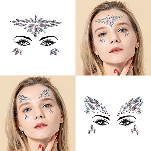 Face Gems, 6 lençóis Sereia enfrentam jóias para maquiagem Rave Festival Halloween Stick On Face Body Auto Adesivo Retine