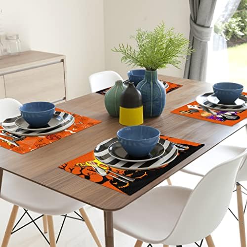 Rayapuj Halloween Placemats, conjunto de 6 tapetes de mesa resistentes a calor de tapete lavável de abóbora Placa resistente a manchas para a cozinha Restaurante 18 '' 'x 12' ', laranja-1