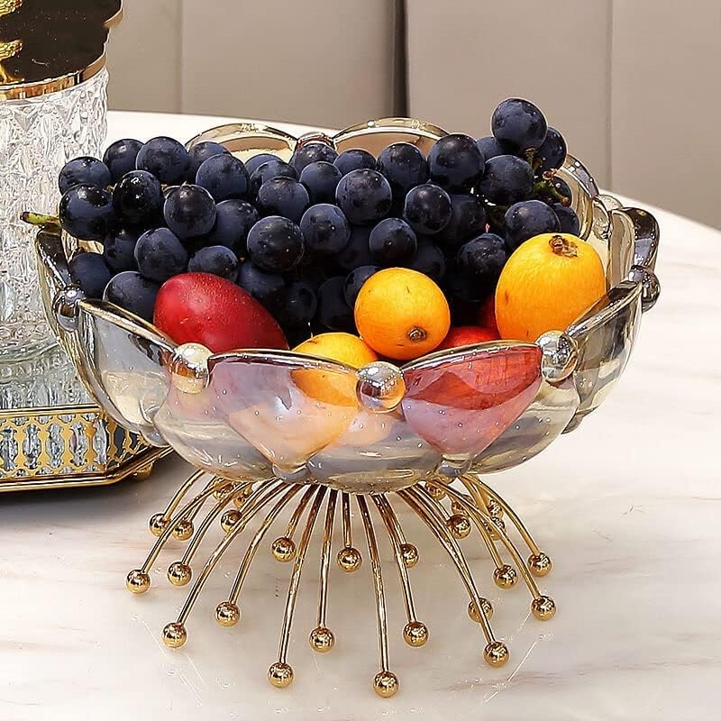 Quul Crystal Glass Fruit Plate Sala de estar Mesa de jantar lanches Candy Plate Candy Plate Nórdico Decoração de Cozinha de Casa