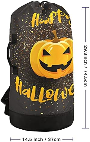 Bolsa de lavanderia de abóbora de Halloween com alças de ombro de lavanderia Backpack Bolsa Fechamento de Custring Handper Handper