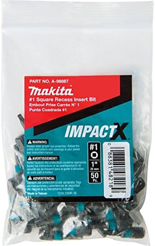 Makita A-98887 Impactx 1 Recesso quadrado 1 ″ Bit, 50 pacote, massa