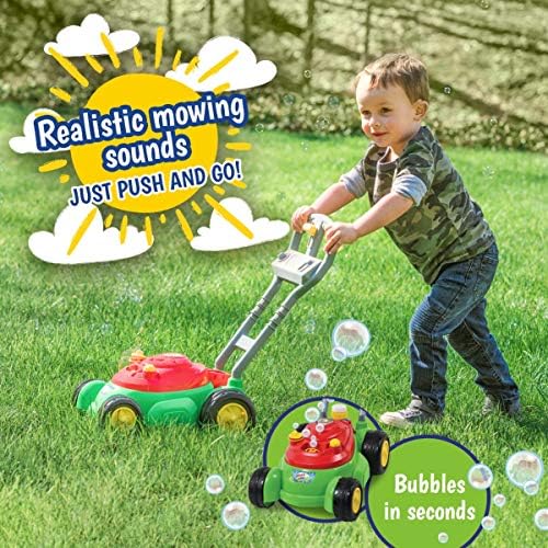 Sunny Days Entertainment Bubble-n-Go Deluxe Toy Bubble Lawn Mower com solução de bolha de 4 oz | Não é necessário baterias | Exclusive