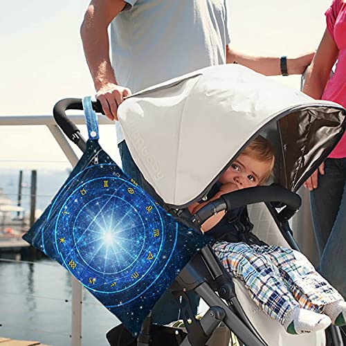 VISESUNNY ASTOLOGIA COM ZODIAC SIMBOL STAR 2PCS Saco úmido com bolsos com zíper para fraldas salateadas reutilizáveis ​​para