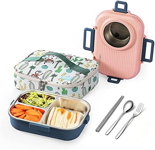 Lancheira Bento ArderLive para adulto, recipiente de almoço em aço inoxidável 30 onças com utensílios e bolsa, 3 compartimentos