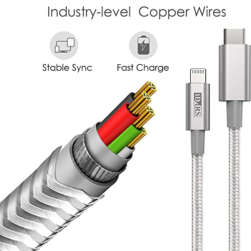Roxie USB C para o cabo de iluminação, carregador de 4 pés tipo C Cabo de carregamento rápido para iPhone Cable, cabo de nylon