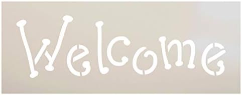Bem -vindo estêncil por Studior12 | Arte da palavra divertida caprichosa - modelo reutilizável mylar | Pintura, giz, mídia mista | Use para o diário, DIY Home Decor - STCL1211