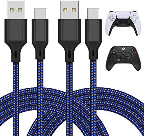 Cabo de carregamento para PlayStation 5/Xbox Series X/Série S Controlador, carregando o cabo do carregador USB tipo C Campatible com Sony PS5 Dual Sense Controllers, Swith e Switch Lite-9.8 ft 2 Pack-Blue