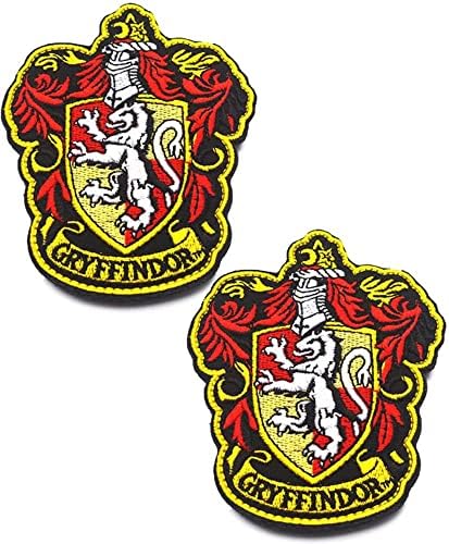 Heiorpai 2pcs compatível com Harry Potter House of Gryffindor House Hogwarts Crest Logo Patch bordado Ferro frio ou costurar em patches