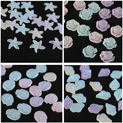 3D FLOR UNIDES ARTES CHARMS 6 grades acrílico unhas luminosas Camellia rosa Estrelas de estrelas suprimentos de arte com pérolas