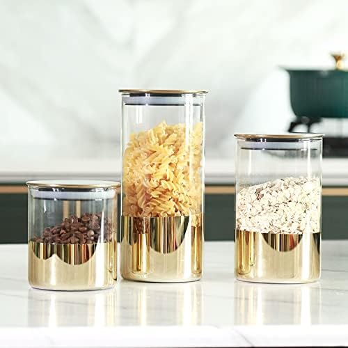 WSSBK Golden Glass Sealed Can Coffee Fean Storage Contêiner lanche seco Armazenamento de frutas Tanque de metal com cozinha ornamentos de armazenamento de cozinha
