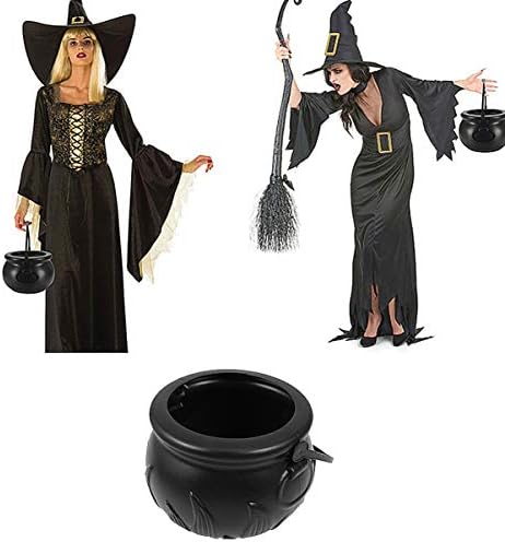 PretyZoom Halloween Candy Halloween Witch Cauldron Flame Black Cauldron Truque ou Tratar Candy Bucket Plástico tocador