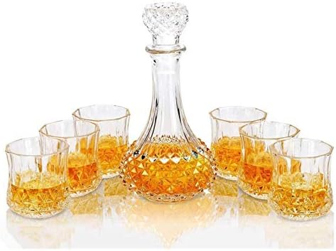 Nianxinn Whisky DeCantador Whisky Decanter e óculos Conjunto, decantador de uísque de cristal de 600 ml com 6 óculos de uísque 300ml, para vodka de licor de uísque, decantadores de 7 peças de 7 peças