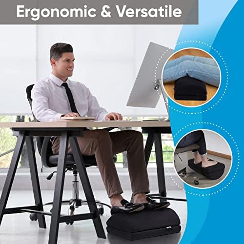 Resto de pé para baixo da mesa no trabalho - apoio de pé de espuma ajustável para escritório e casa - banquinho ergonômico para jogos e cadeira de computador - almofada para alívio da dor nas costas e pernas - malha preta