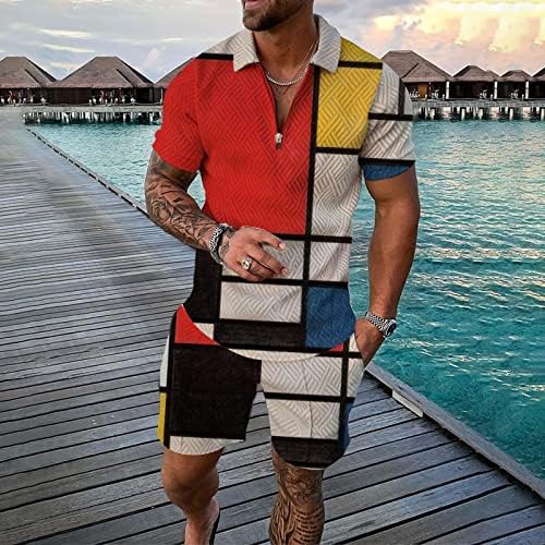 Mens Summer Tracksuits Define roupas de lapela solta de 2 peças para homens para homens engraçados 3D Print Quarter Zip Fashion Golf Shirts Suits