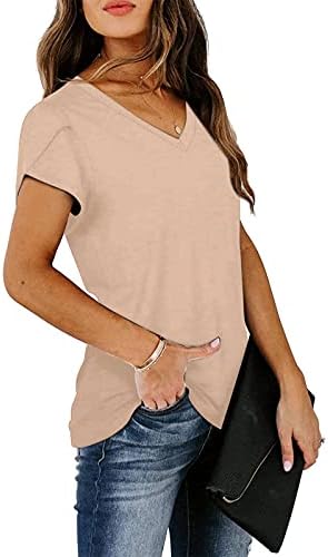 Camisa de manga curta do pescoço feminina Camisa de manga curta Casual Summer ao ar livre Sólido blusa de blusa de top