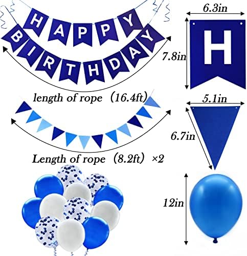 Blue Feliz Aniversário Banner Sign e Felt Gnera Hanging Buntin