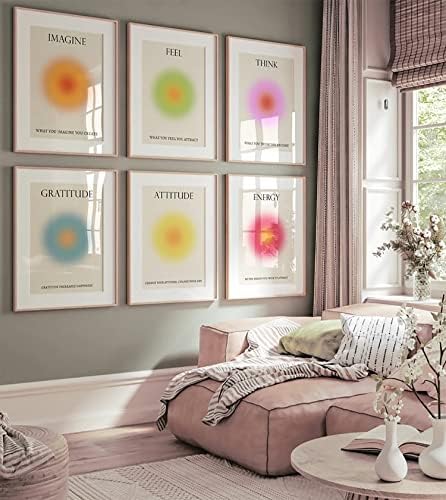Posters positivos de gradiente positivo HD, gradiente, colorido conjunto de impressão de arte de parede de 6, colorida
