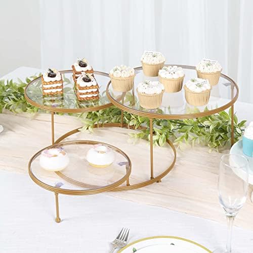 Toques de mesa Factory 23 Cupcakes de metal de ouro de 23 Stand com placas de acrílico redondo transparente, porta de exibição