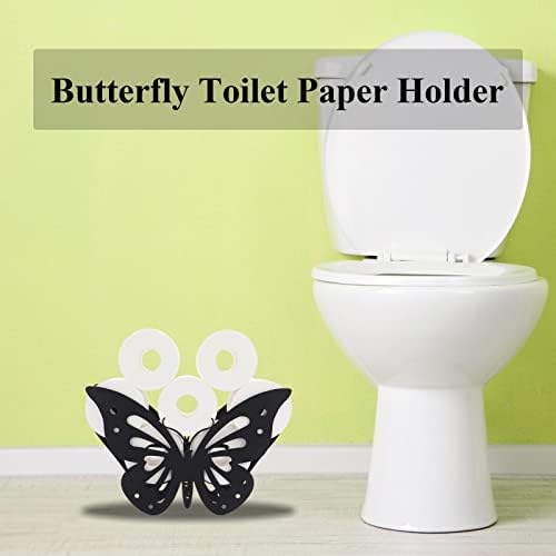Suporte de papel higiênico de forma de borboleta, suporte de papel de papel higiênico de borboleta de metal, armazenamento de lenço de lenço de tecido grátis extraordinário, organizador de papel higiênico rústico para acessórios para decoração do piso do banheiro.