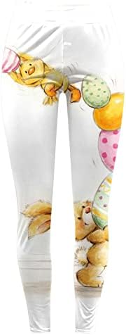 Leggings de cintura alta do dia da Páscoa para mulheres Sem Excepcionário Tomento de barriga atlética ovos de controle imprimem leggings