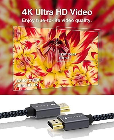 Ivanky 6,6 pés e 3,3 pés 4k Cabo HDMI Alta velocidade de alta velocidade HDMI 2.0 Cabo, 4K HDR, 3D, 2160p, 1080p, Ethernet