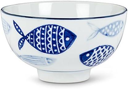 Coleção Abbott 27-Bluefish-090 Rice Bowl, 4 , White/Blue