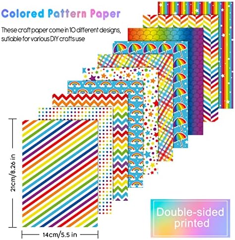 Morcheiong 60 folhas de papel de papel de arco -íris conjunto de tamanho A5 colorido papel decorativo para decoração de cartões de recortes para cartões de artesanato DIY, 10 estilos