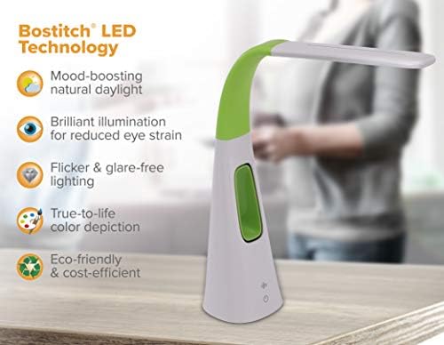 Lâmpada de mesa LED Pureoptics com ventilador sem lâminas, pescoço diminuído e ajustável, verde limão