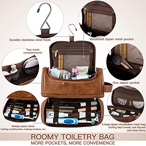 Bolsa de higiene pessoal Elviros, kit de organizador de viagem de couro para homens com gancho suspenso, grandes bolsas de barbear de produtos de higienes resistentes à água para mulheres