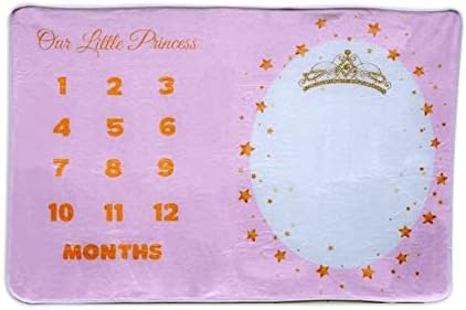 Brancagem orgânica do meu amendoim Organic Baby Milestone Blanket - Gráfico de crescimento recém -nascido - Premium Super Soft - Presente de Registro - Tema Princesa - Inclui Gold Heart e Rosa Flor Frame
