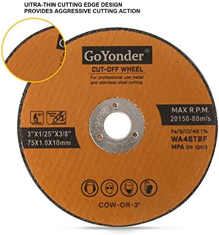 Rodas cortantes de Goyonder 25pack, 3 x 1/25 x 3/8 de metal e aço inoxidável rodas de corte para moer Dinchers Cutting