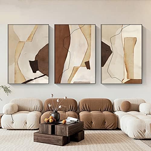BEIGE Resumo Canvas Arte da parede Modern Geométrico Printuras abstratas para a sala de estar Brown e cinza Imagens