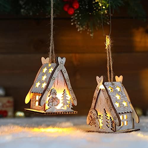 1PC Christmas Growing Cottage pendente de madeira Diy Wretwork pendurado ornamentos de luz LED LUZ