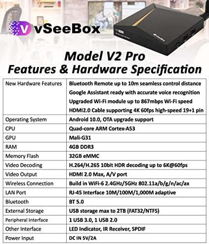 2023 VSEEBOX V2 PRO ANDROID TV COM REMOTO DE VOZ REMOTO, BONUS EXTRA BONUS LIGADO MINI TECHOBOOBARO E 8K HDMI 2.1 Cabo de 4,9 pés