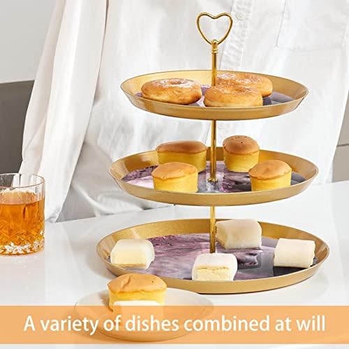 Lyetny 3 Sobessert Stand Stand Gold Cupcake Pastry Stand para festa de chá, casamento e aniversário, unicórnio romântico