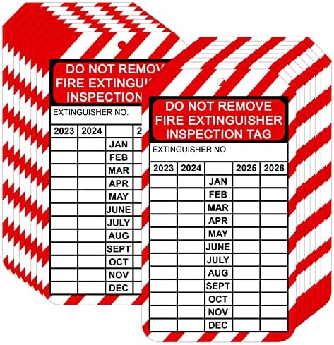 Tags mensais de inspeção de extintores de incêndio Recorde de extintor de incêndio de 4 anos Tags de inspeção de inspeção de 3,25 x 5,75 polegadas Recarga de extintores e tag de inspeção para extintores de incêndio externo de 25 PCs 25 PCs