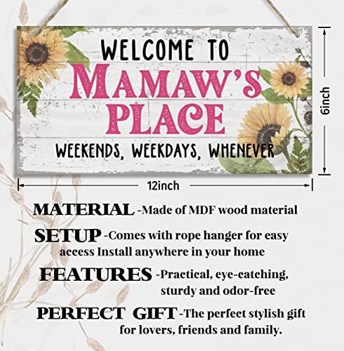 Vintage Bem -vindo aos fins de semana de Mamaw's Place, durante a semana, sempre que o sinal de decoração de madeira, decoração de placa de madeira impressa, sinal de decoração de casa rústica, decoração de mamaw, presente para vovó, mulheres 12x6 polegadas