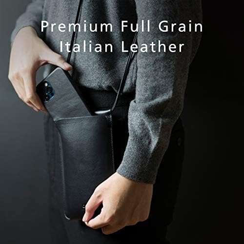 bolsa de telefone de couro alto, bolsa de telefone crossbody de couro italiano com suporte de cartão e alça de ombro para iPhone até
